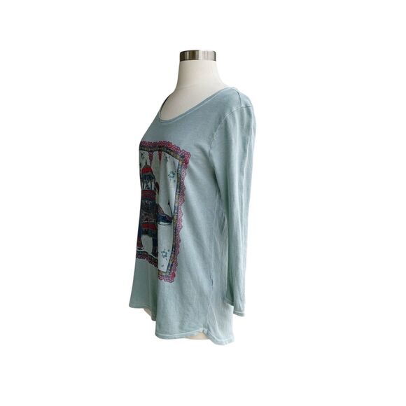 Lucky Brand Top S Elephant Ride Boho Graphic Print Pullover 3/4 Sleeve Knit Tee - Picture 6 of 9